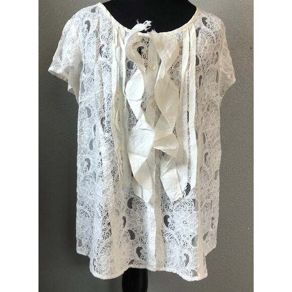 Van Heusen Studio crocheted ruffle front blouse women's size large - Picture 1 of 5